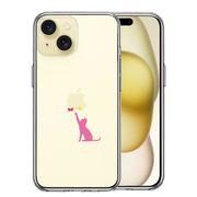 iPhone15 側面ソフト 背面ハード ハイブリッド クリア ケース 猫 CAT ねこ にゃんこ 蝶々 ピンク