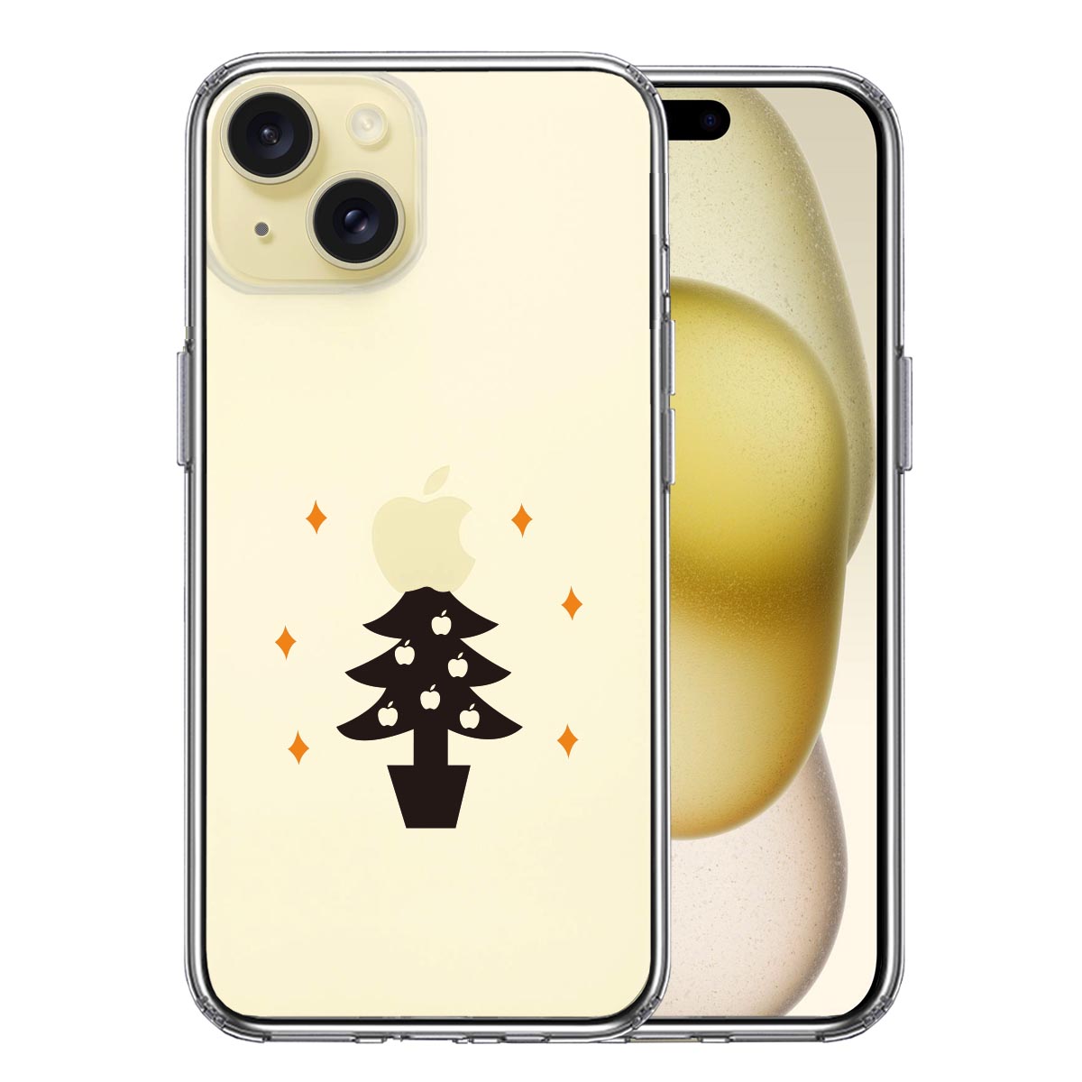 iPhone15 側面ソフト 背面ハード ハイブリッド クリア ケース Christmas tree クリスマス