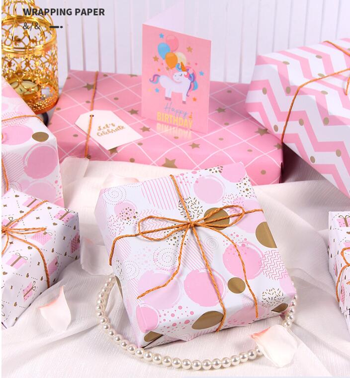 包装資材　DIY祭りギフト　ピンク誕生日包装紙 　梱包資材　ギフトバッグ　ラッピング　クラフト紙　