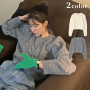 ニットセーター　パール付き　デザイン　レディース　韓国ファッション　秋冬　2colors