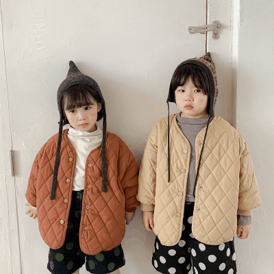 秋冬 ナチュラル系 韓国風子供服 ボアジャケット アウター 両面着可 エコファー キルティング 80-130