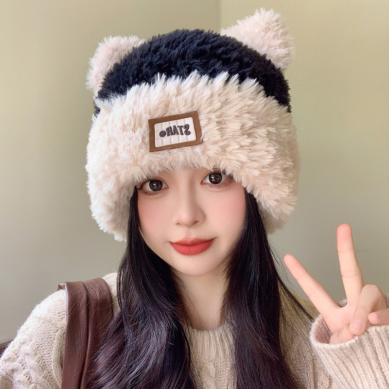 韓国 甘いスタイル かわいい クマ耳毛糸帽子 冬暖かい 防寒