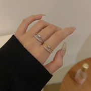 2個セット メタルリングセット 金 銀  ジルコン指輪  フリーサイズのリング  女性の指輪