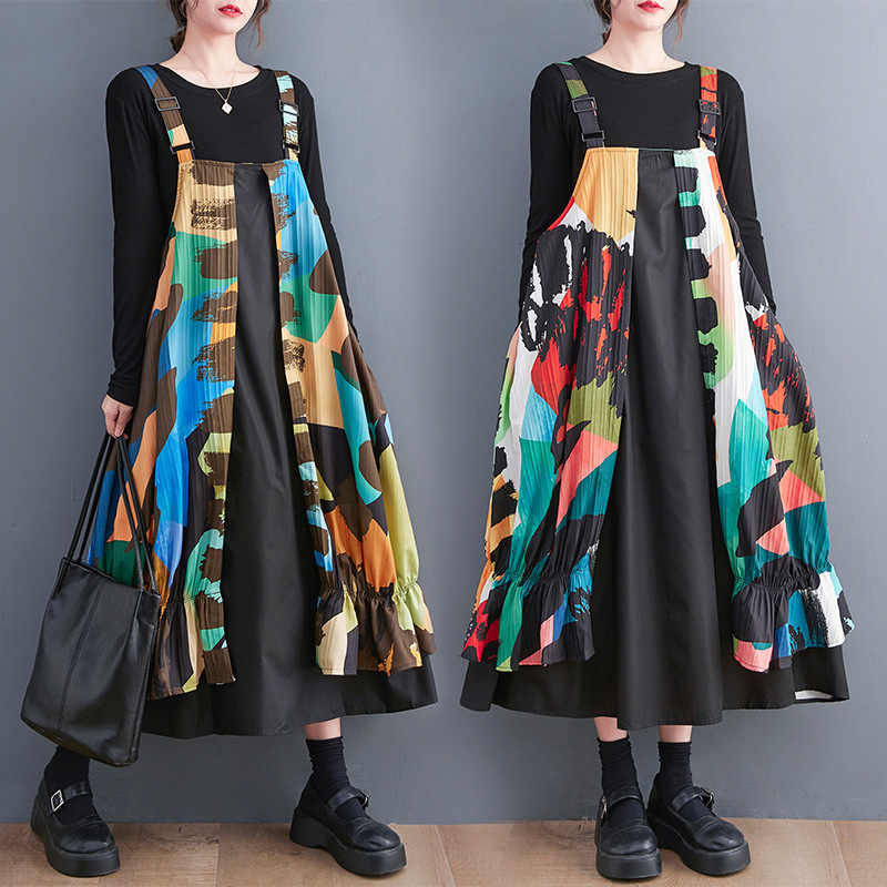 韓国ファッションカラフルプリントワンピース レディース 株式会社