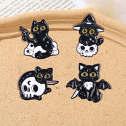 猫 ブローチ スケルトン コウモリ 黒猫 バッジ ブローチ ピン  かわいい猫雑貨