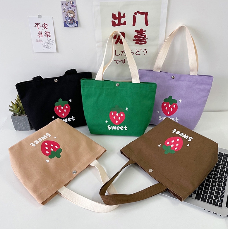 5色 いちごのバッグ 大容量 女性用トートバッグ いちご柄キャンバスバッグ  ショルダーバッグ いちごの雑貨