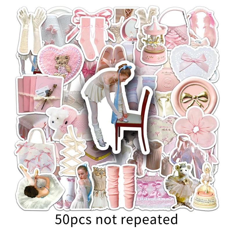 50枚入り ピンク バレエシリーズ ステッカー バレエ少女 バレエシューズ  手帳シール 防水