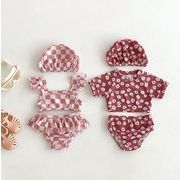 2024  韓国風子供服 赤ちゃん   ベビー服   キッズ水着  キャップ   スプリット水着   チェック柄 花柄