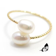 [BUTTERFLY]バタフライ  真珠指輪/キラキラアームのパールリング フリーサイズ