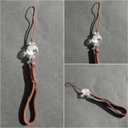 茶　革ひもストラップ　四神　青龍　水晶　16mm