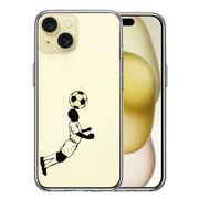 iPhone15 側面ソフト 背面ハード ハイブリッド クリア ケース サッカー ヘディング 男子 黒
