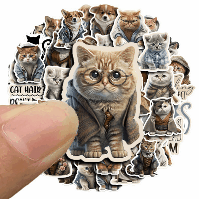 シール ステッカー コラージュ クラシック 猫キャット犬 変装 コーディネート 大きい イラスト 50枚入