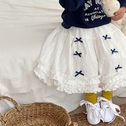 ★Girls★　子供服　80~130cm　キッズホワイトスカート　リボン付き　韓国キッズファッション