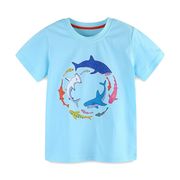 青い半袖 サメ 水生生物柄半袖   コットン半袖   Tシャツ  男の子  子供服  夏服  ボーイズ半袖