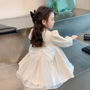 子供服 新作 長袖 ワンピースお姫様ドレス スカラップ 裾フリル 可愛い 韓国風  デザイン感 写真色
