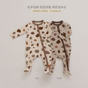 韓国子供服新生児ワンピース赤ちゃん服秋冬保温服男女赤ちゃん綿質包足登服