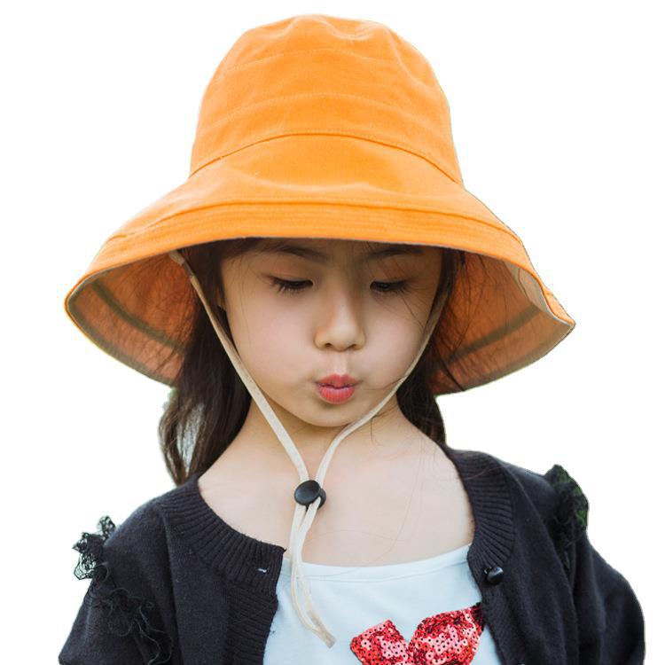 ins韓国版春秋新型子供漁師帽女性子供鉢帽旅行親子日除け太陽帽子両面着用