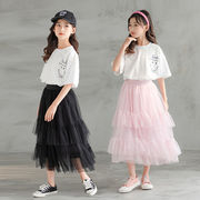 子供用メッシュスカート プリンセススカート 夏の新作 韓国女の子用スカート 3層ガーゼスカート