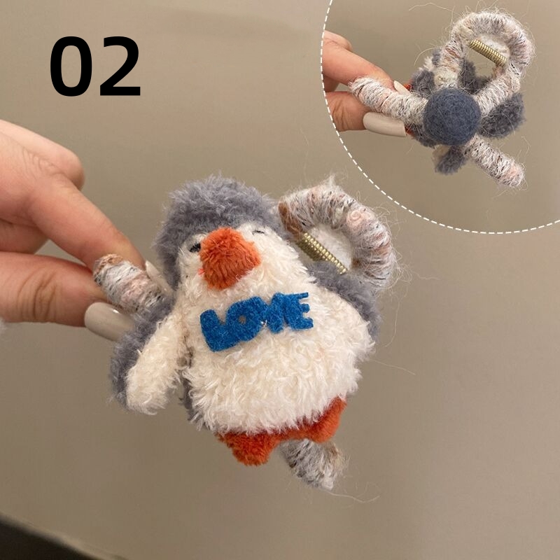 2色 かわいい ペンギン ヘアクリップ ぬいぐるみ バンスクリップ