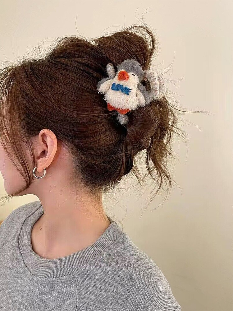 2色 かわいい ペンギン ヘアクリップ ぬいぐるみ バンスクリップ