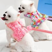 【2024夏新作】 犬服 ペット服 ドッグウェア 犬猫兼用 華やか ハーネス＆リーシュセット 花模様