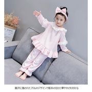 子供 ルームウェア フラノ 秋冬 女児 部屋着 上下２点セット モコモコ 厚手 パジャマ キッズ