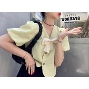 2022春夏新作 トップス 女 レディース 半袖 パフスリーブ シャツ ブラウス インナー カーディガン 2色