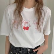 トップス　Tシャツ　デザイン　レディース　蝶結び　リボン　さくらんぼ　韓国ファッション　バレエコア