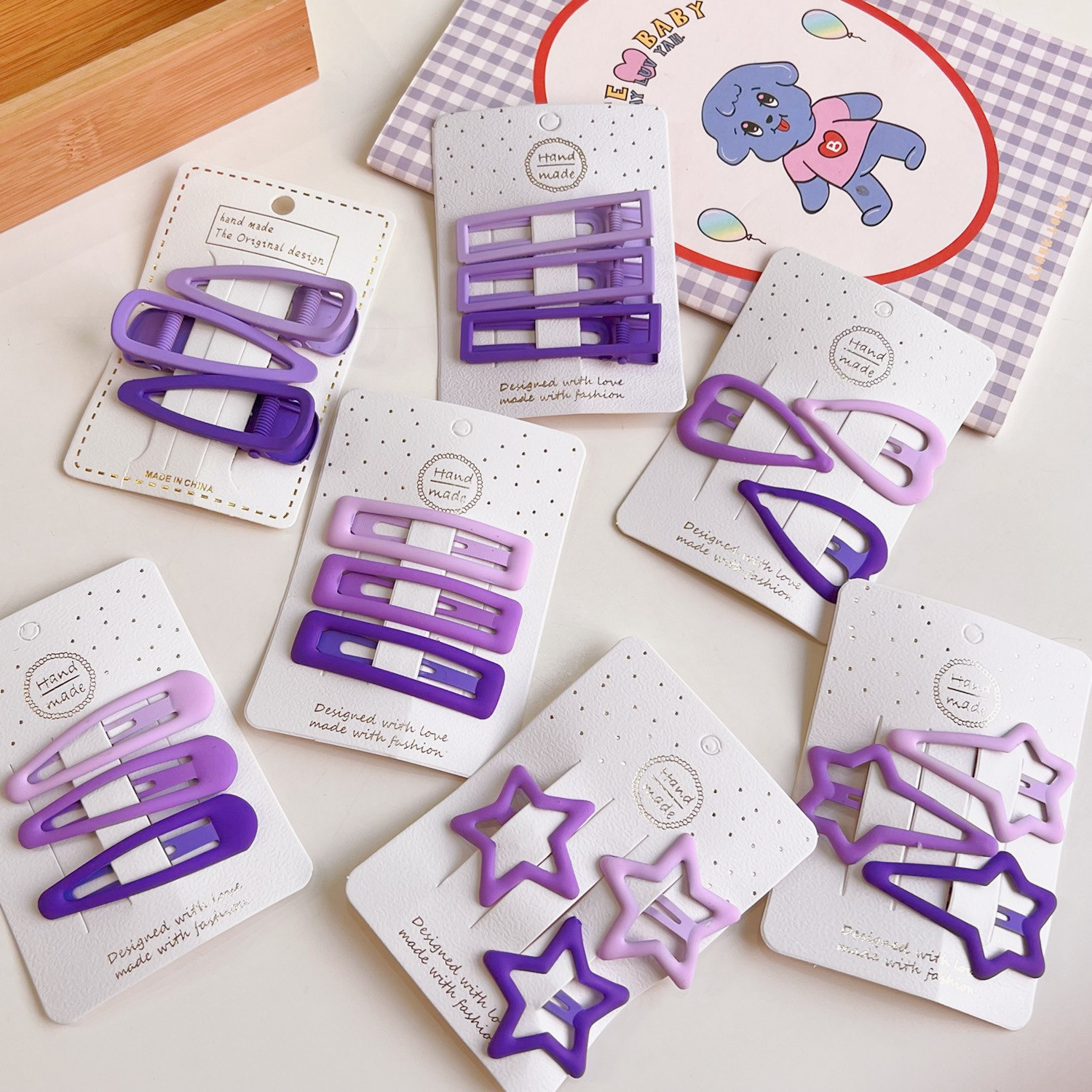 3/セット 紫のヘアピン 幾何学的なヘアピン コリアスタイル 子供のヘアピン ヘアアクセサリー