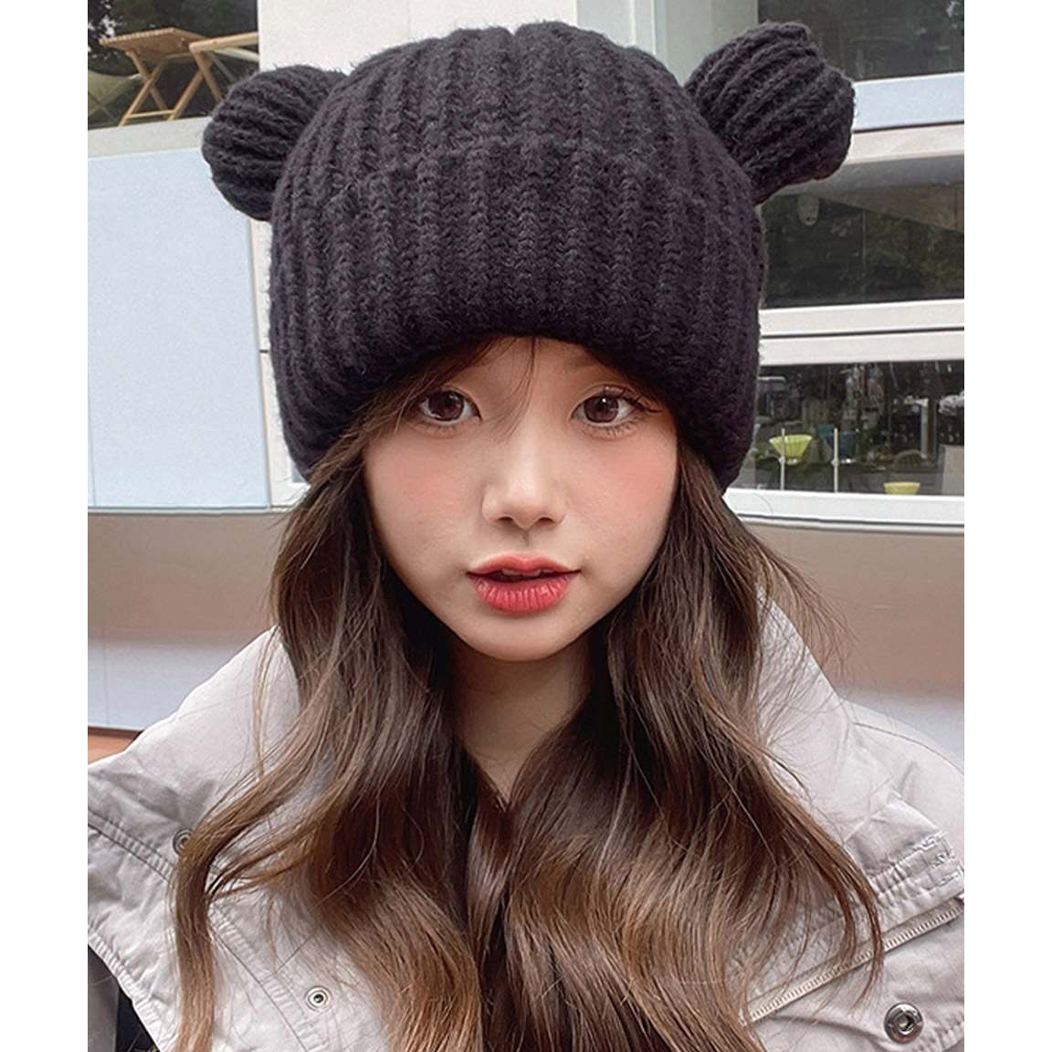 ♡クリスマスプレゼントに♡ Basicks クマ耳 ニット帽 ブラック　S ♡クリスマスプレゼントに♡ Basicks クマ耳 ニット帽 ブラック