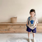 2024年の新しい夏の子供服、子供用韓国風リネンコットン半袖、Tシャツ