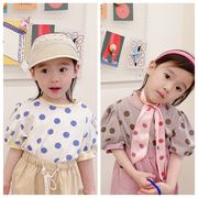 韓国の子供服、2024年夏の新製品、韓国版の韓国の水玉模様の女の子用半袖、Tシャツ、ボトミングシャツ