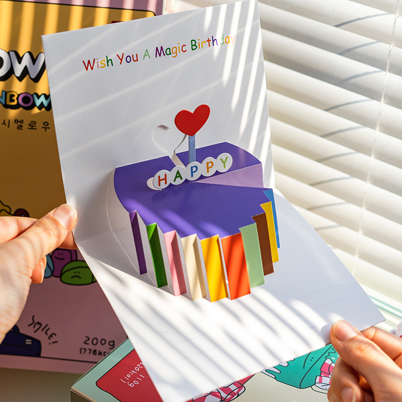 3Dケーキバースデーポップアップカード、かわいいこどもの日のギフト手書きの祝福カード