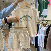 綿100％の男の子韓国版ルーズ半袖+ショーツツーピース夏の新しい汗を吸収する通気性のある子供用スーツ