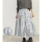 フレアロングスカート　シルバー　春夏　レディース　韓国ファッション　全6色