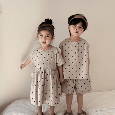 韓国風子供服 春夏 ドット柄 子供服 ワンピース&上下セット トップス+ズボン80-150cm