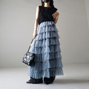 ロングスカート　フリルチュールスカート　レイヤード　レディース　INS　韓国ファッション　春夏　4colors