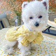 ペットの服猫の服春と夏新しい新鮮な小さな犬の花黄色のグリッドひまわり蜂のスカート