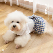 日本と韓国のテディベアコーギー小型犬ペット服春の格子縞の弓人形の襟のスカート