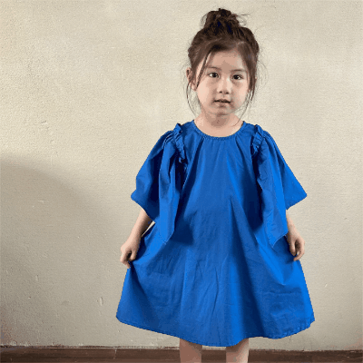 韓国風子供服 春夏 子供服 ワンピース フレアスリーブ フリル シフトドレス ワンピ 80-150cm