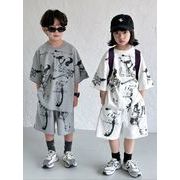 2024夏新作 韓国風子供服 男女兼用 Tシャツ+ショートパンツ2点セット  2色 90-150cm