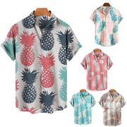 5色 ハワイアンスタイル  メンズシャツ   パイナップル ヤシの木 オウム 葉柄   夏 カジュアル   半袖