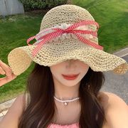 麦わら帽子　UVカット　春夏　レディース　韓国ファッション　オシャレ　ストロー　リボン