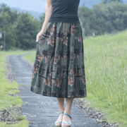民族風ロングスカート　フレアスカート　綿麻　春夏　レディースファッション
