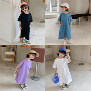 新しい夏 無地半袖ワンピース かわいい韓国の子供服 オプションの4色
