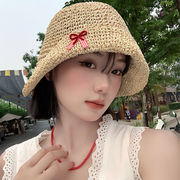 麦わら帽子　UVカット　春夏　レディース　韓国ファッション　オシャレ　ストロー　リボン