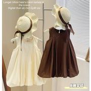 2024夏新作 韓国風子供服 ノースリーブ ワンピース キッズ ベビー服 ドレス  帽子付き 2色