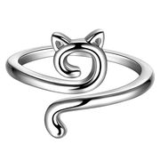 2色  猫の指輪  調整可能な リング 合金 フリーサイズのリング 猫のアクセサリー