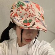 帽子　ハンチング　落書き　春夏　レディース　韓国ファッション　デザイン