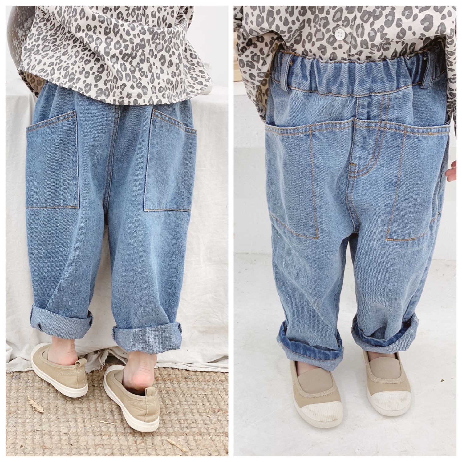 ins 新作　春秋　子供服　デニムパンツ　ゆったり　ボトムス　カジュアル　ロングパンツ　お出かけ